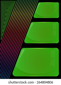 Three glass green plates of different sizes with colorful decoration lines