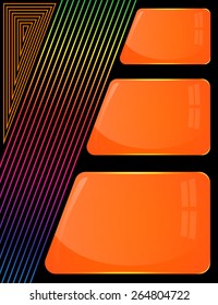 Three glass orange plates of different sizes with colorful decoration lines