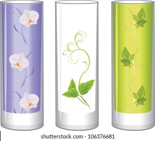Three glass vases. Vector
