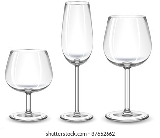 Three glasses alcohol drink on white background, vector illustration