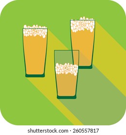 Three glasses beer flat design stylized vector party drink icon, The best for your design, flyers, coasters, prints