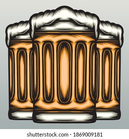 Three glasses of beer. Premium vector