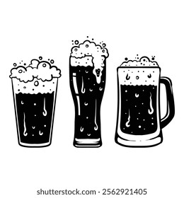 three glasses of beer silhouette