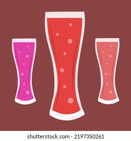 Three glasses of berry juice flat vector illustration. Cute three glasses of berry juice cartoon vector illustration for graphic design and decorative element