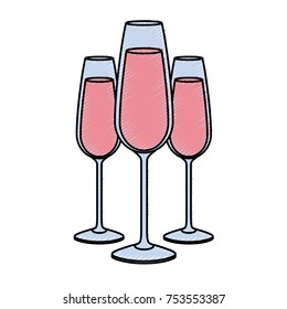 three glasses with champagne alcohol liquid celebration vector illustration