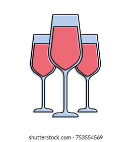 three glasses with champagne alcohol liquid celebration vector illustration