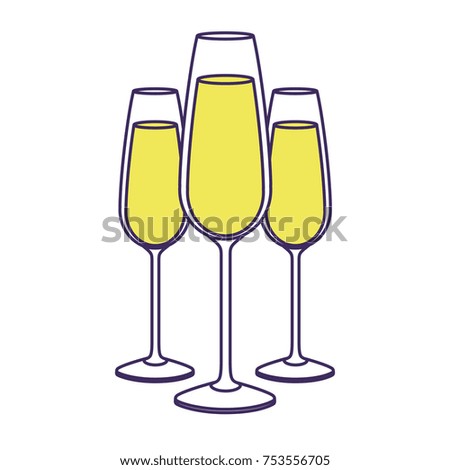 three glasses with champagne alcohol liquid celebration vector illustration