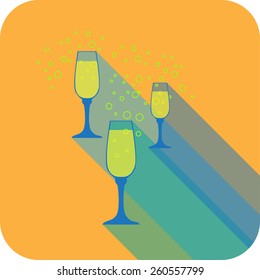Three glasses champagne flat design stylized vector party drink icon, The best for your design, flyers, coasters, prints