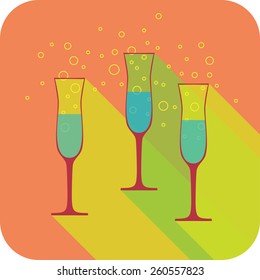 Three glasses champagne flat design stylized vector party drink icon, The best for your design, flyers, coasters, prints