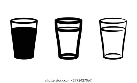 Three glasses with different levels of liquid on a white background