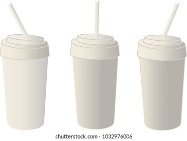 Three glasses of gray beverages with straws on a white background