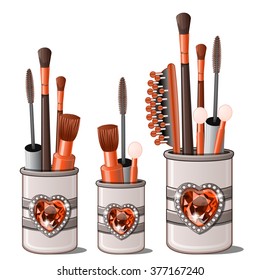 Three glasses with a set of cosmetics. Vector illustration.