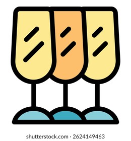 Three glasses standing together in this celebratory icon vector outline design