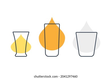 Drei Gläser mit Tequila, Rum und Wodka. Erwischt Glasgetränke. Template alkoholische Getränke für Restaurant, Bar. Symbolpartei. Verschiedene Getränke. Einzige Flachgrafik auf weißem Hintergrund. Vektorgrafik.