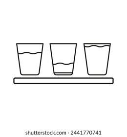 Three glasses with varying water levels. Comparison concept. Full, half, and low measurements. Vector illustration. EPS 10.