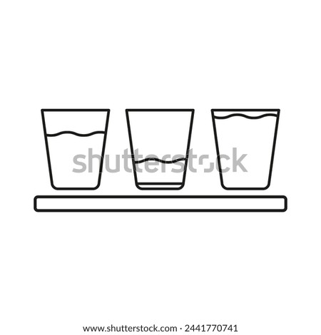 Three glasses with varying water levels. Comparison concept. Full, half, and low measurements. Vector illustration. EPS 10.