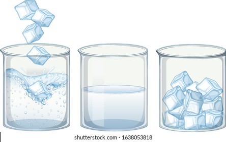 Three glasses of water with ice illustration