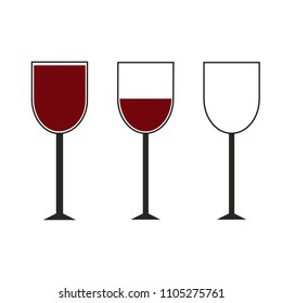 Three glasses of wine flat icon isolated on white background. Vector illustration.