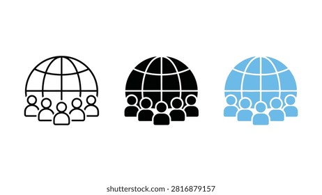 Three globe icons each containing different colored silhouettes of people underneath transparent background