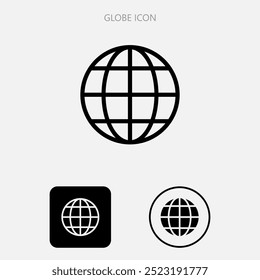 Three globe icons with latitude and longitude lines; perfect for global navigation and geography themes.