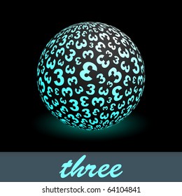 THREE. Globe with number mix. Vector illustration.