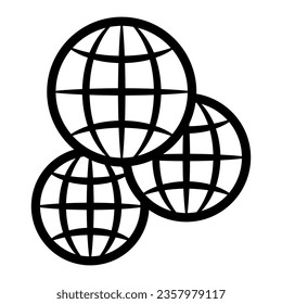 Tres globos, multicultural, icono de línea mundial, concepto internacional, signo de vector de intercambio sobre fondo blanco, icono de estilo de contorno para el concepto móvil y diseño web. Gráficos vectoriales