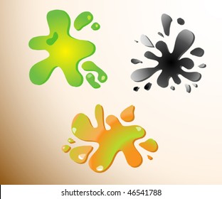 Three gloss colored ink stains