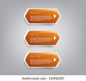 Three glossy plastic banners for infographics, business design, step presentation, number options, progress design or workflow layout. Clean and modern style with hexagons