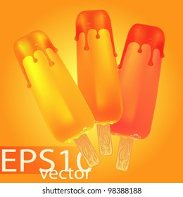 Three glossy popsicle ice cream vector illustration