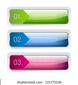 Three glossy vector banners  - One Two Three steps