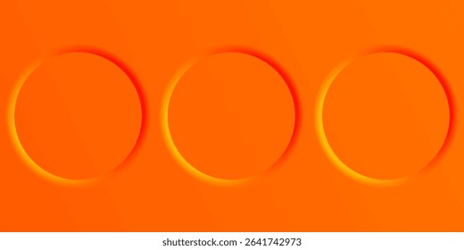 Three glowing orange circles with radiant yellow-red edges are aligned horizontally on a bright gradient background, creating a vibrant and energetic visual effect.