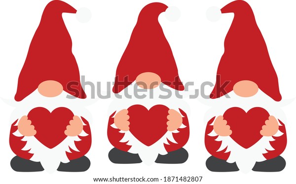 Download Three Gnomes Hearts Valentine Gnomes Gnome Stock Vector Royalty Free 1871482807