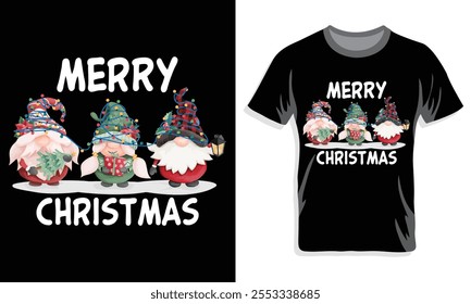 Three Gnomes Matching Family Merry Christmas T-Shirt Design. Download the print-ready file now.