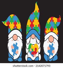 Three Gnomes Puzzle Autism Awareness, Autism Graphic Tshirt Design