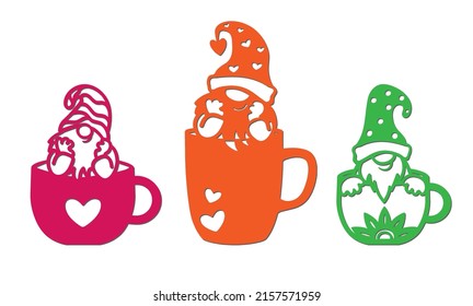 Three gnomes sitting in a cup. File for cutting and sublimation