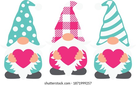 Three Gnomes, Valentine's Day vector design, Kids 