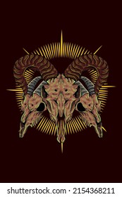 Three goat skulls vector illustration