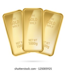 Three gold bars.  Illustration on white background