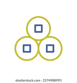 Three Gold Coins With Blue Square