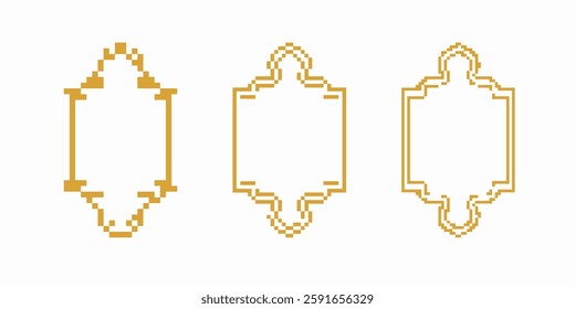 Three gold pixel frames with elegant, unique, and decorative designs featuring intricate borders.