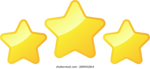 Tres estrellas doradas - Icono vectorial asombroso de tres estrellas redondeadas de oro aptas para juegos, animación, aplicaciones, icono, signo, pegatina, juego, libro infantil, decoración e ilustración en general - Icono vector