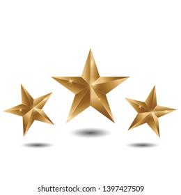 Three gold stars on white background
