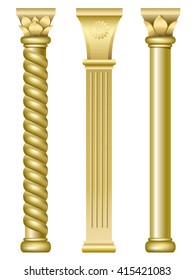 Three gold support columns in the style of oriental traditional architecture