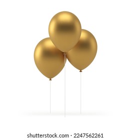 Drei goldene 3D-Luftballon Gummi Feiertag Dekor Element realistische Vektorgrafik. Premium Gold-Metallic-Bunch auf Streicherfest-Event-Gratulation aufblasbares Karneval-Jubiläumsdesign