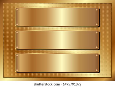 three golden banner on textured background