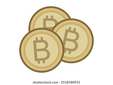 Tres criptomonedas doradas de bitcoin sobre fondo blanco