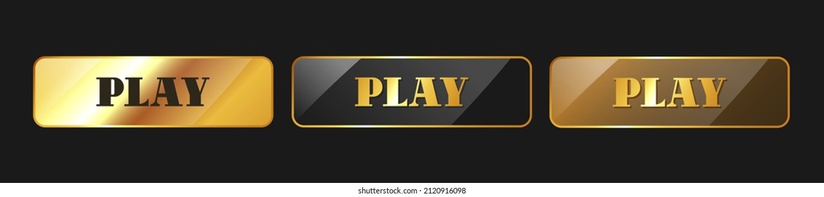 Three golden buttons Play. VIP luxury button Play. Vector illustration.