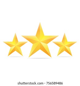 Three golden christmas star icon isolated on white background. vector illustration