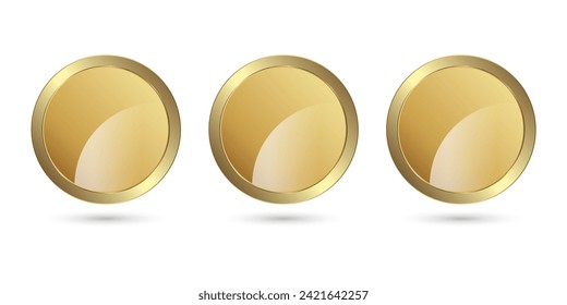 Three Golden Circle shape buttons design in vector, 3 circles premium vector circle button, luxury button, elegant style icons