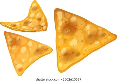 Three golden, crunchy tortilla chips illustration